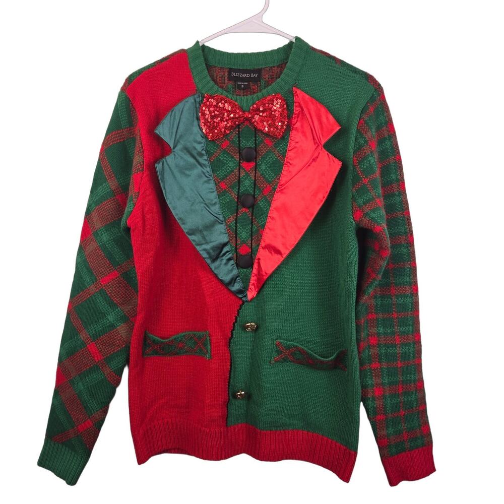 HOLIDAY BLIZZARD BAY Women's UGLY Christmas Sweater Small Novelty Plaid Sequin